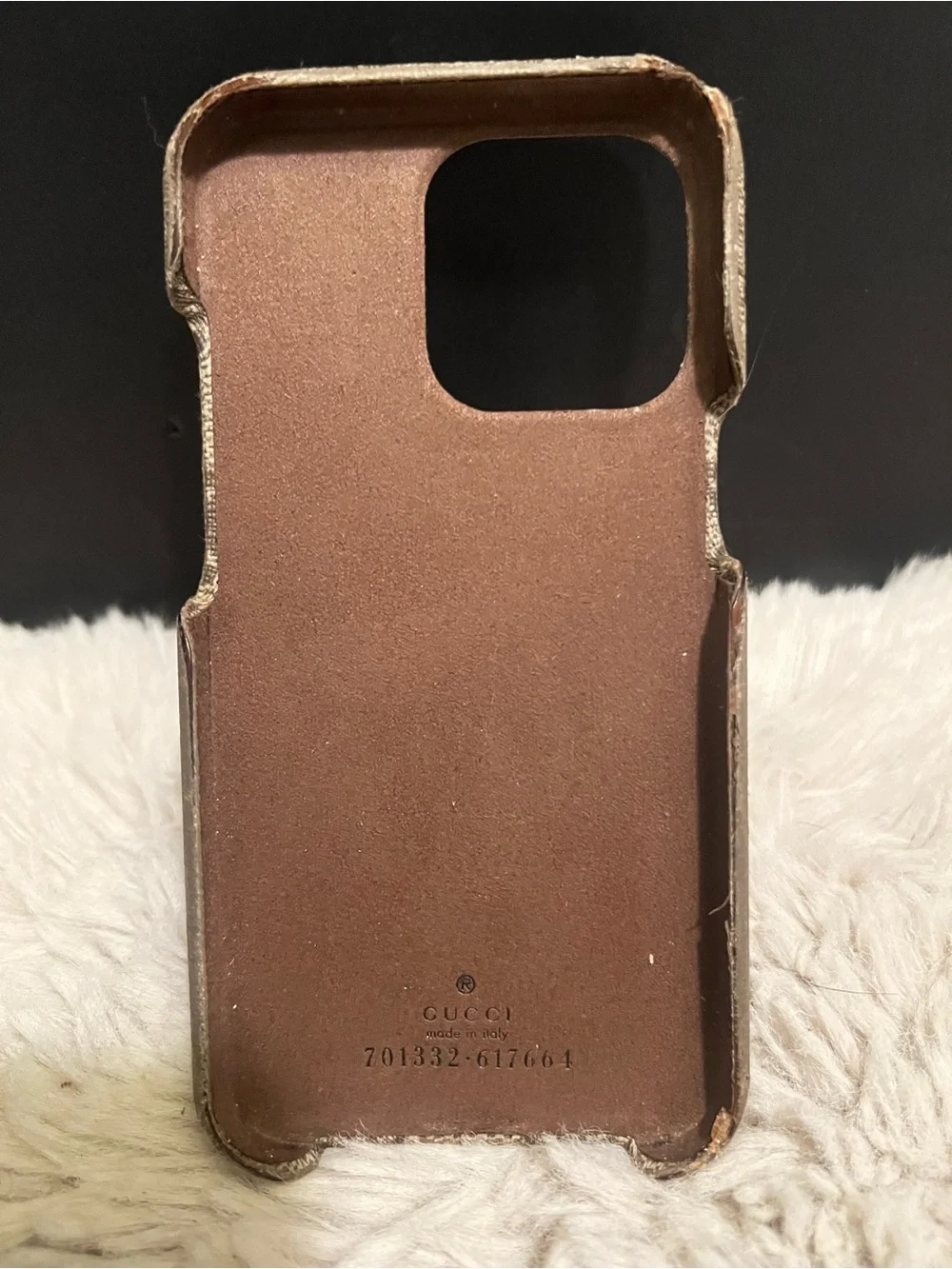Gucci Beige Monogram Phone Case with Gold Double G Accent